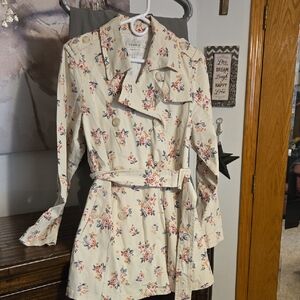 Torrid Cream Floral Belted Trench Coat 2